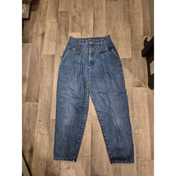 1980s Vintage Lee High Waisted ‎ Jeans Double Button Pleated Denim Pants Jr 11 P - Picture 1 of 8